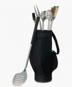 Novelty 5 Piece BBQ Tools in Black Golf Bag and Golf Grips
