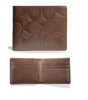COACH Signature Embossed Leather Slim Billfold in Tobacco 74532 / 74539